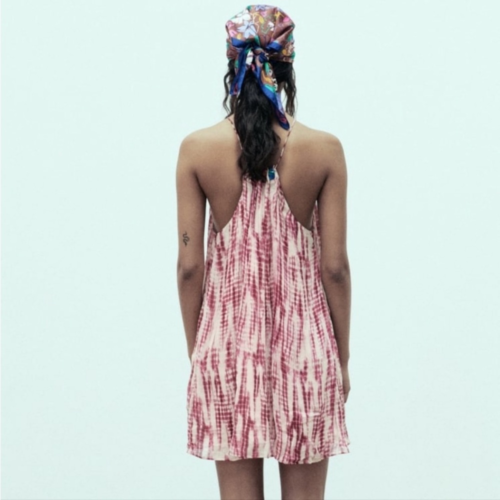 Zara Pink Tie Dye Bead Stones Mini Dress - Picture 6 of 7